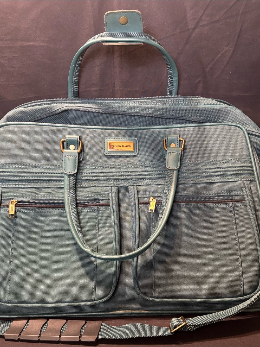 Vintage American Tourister Teal Expandable Travel Luggage Bag